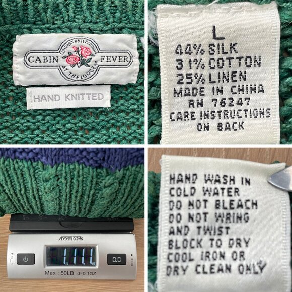 Vintage 90s Cabin Fever Sweater Women Large Hand Knitted Green Flowers Grandma - Picture 16 of 16